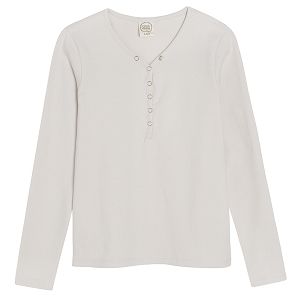 Ecru long sleeve T-shirt with V-neckline