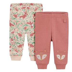 Pink floral and forest animals print leggings- 2 pack