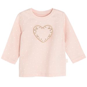 Dusty pink long sleeve blouse with heart print