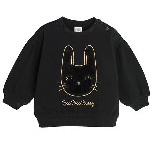 Black sweatshirt with bunny and pom poms BOO BOO BUNNY Halloween