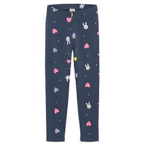 Navy blue leggings with hearts and bunnies print