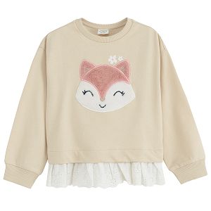 Beige sweatshirt with fox print with sequins