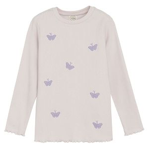 Light purple long sleeve blouse with butterflies