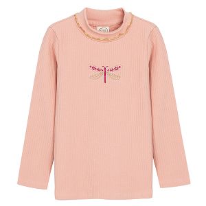 Turtleneck long sleeve blouse with butterfly embroidered