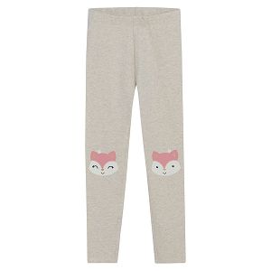 Ecru leggings with fox face print on the knees