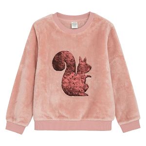 Pink sweathsirt with interactive sequin squirrel print