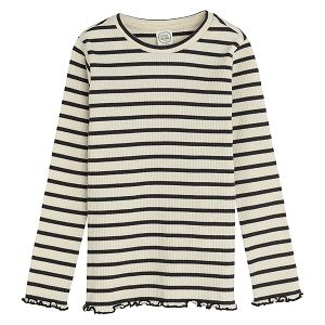 Ecru and black stripes long sleeve blouse