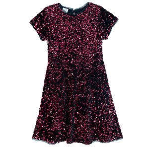 Red sequin short sleeve dress