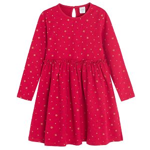 Red party long sleeve dress with stars print