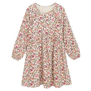 Ecru floral long sleeve dress