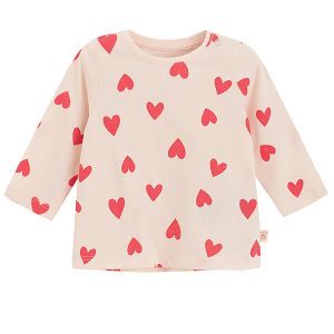 White long sleeve blouse with hearts print