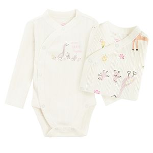 White long sleeve wrap bodysuits with animals print - 2 pack