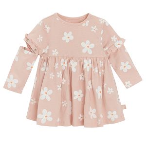 Light pink long/ short sleeve dress with daisies print- detachable sleeve