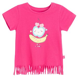 Dark pink T-shirt with fruit and STAY SMILING print