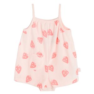 Pink romper with straps and strawberries print