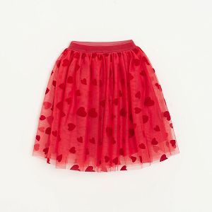 חצאית טול אדומה עם הדפס לבבות