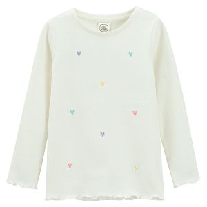 White long sleeve blouse with hearts print