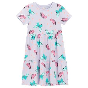 Violet short sleeve dress with butterflies print