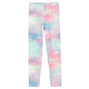 Pink tie-dye leggings with butterflies print