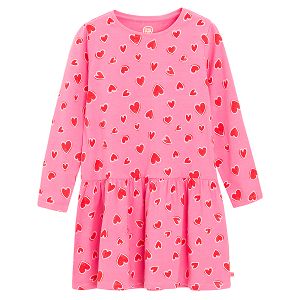 Pink long sleeve dress with hearts print