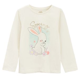 White long sleeve blouse with bunny and SPRING print