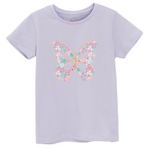 Purple short sleeve T-shirt with butterfly print