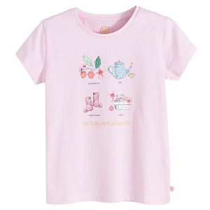 Pink T-shirt with garden print