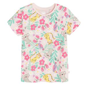 Pink T-shirts with jungle animals and LET YOUR DREAMS FLY print