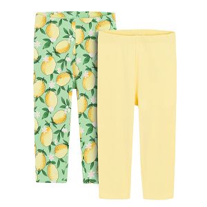 Yellow and green leggings with lemons print- 2 pack