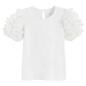 White short sleeve blouse with puffy sleeves