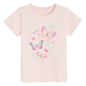 Pink T-shirt with butterflies print