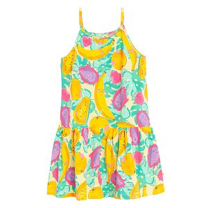 Yellow sleeveless dress with fruit print
