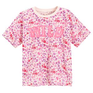 Pink animal print short sleeve drop should blouse