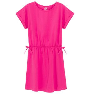 Fucshia short sleeve dress with cord on the waist