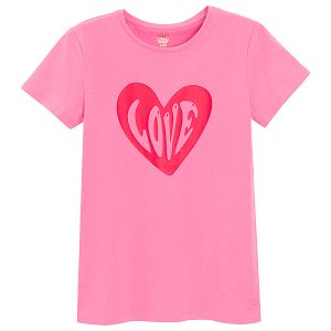 Pink T-shirt with red heart print LOVE