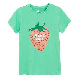 Green T-shirt with strawberry Picnic Club print