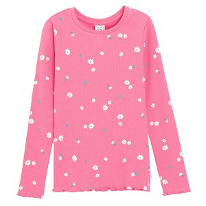 Pink long sleeve blouse with daisies print