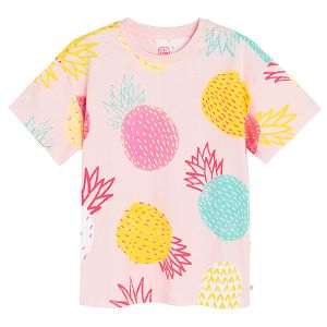 Pink drop shoulders blouse with pineapples print