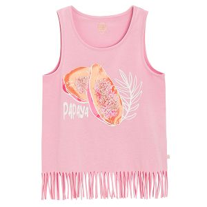 Fucshia sleeveless T-shirt with papaya print