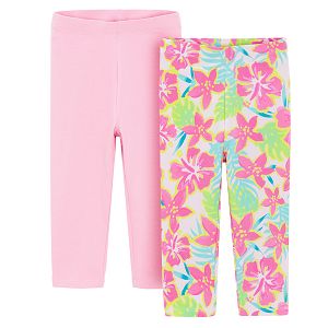 Pink and floral leggings- 2 pack
