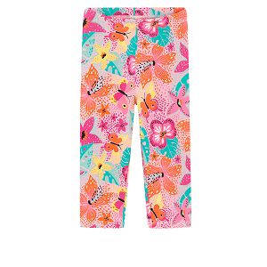 Pink floral with butterflies print