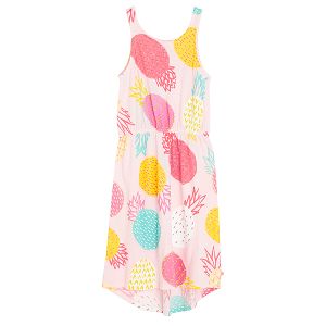 Sleeveless dress with pineapples print