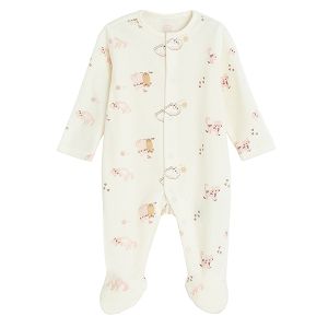 Ecru footed overall with kittens print