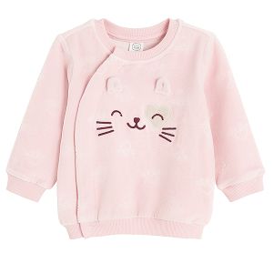 Pink button through sweatshirt with kitten print