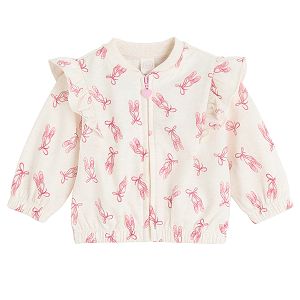 Ecru zip through sweatshirt with ballet shoes print