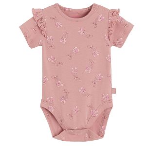 Dark pink short sleeve bodysuit with ballet shoes print