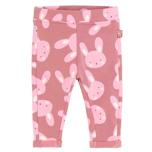 Warm pink jeggings with bunnies print