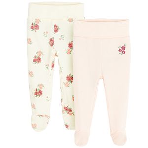 White and floral footed leggings- 2 pack