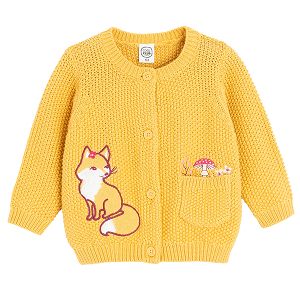 Yellow cardigan with fox print