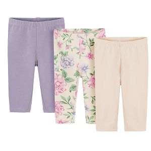 Floral, pink and purple leggings- 3 pack